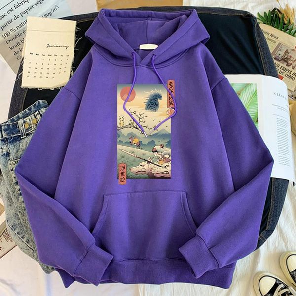 

men's hoodies & sweatshirts retro wolf princess japanese ukiyo sweatshirt male autumn fleece tracksuits casual pullover for mens comfor, Black