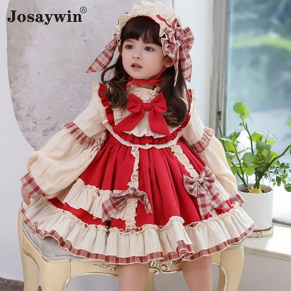 

children dress for girls baby autumn winter navidad lolita girl cute wedding dress girl ball gown princess party kids vestidos 210317, Red;yellow