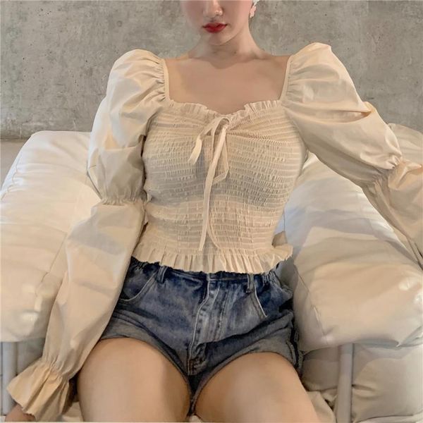 

mumuzi designed off shoulder chiffon shirt female 2021 autumn new style long sleeve blouse shirt autumn long sleeve, White