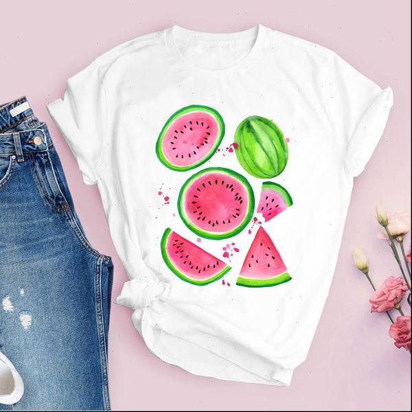 

women graphic watercolor watermelon fruit cartoon short sleeve printed lady tees clothing female t shirt womens t shirt, White