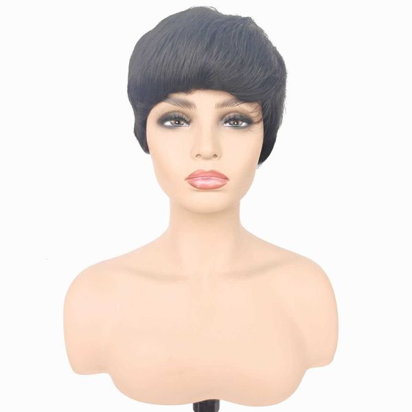 

real female short light breathable natural color wig real hair, Black