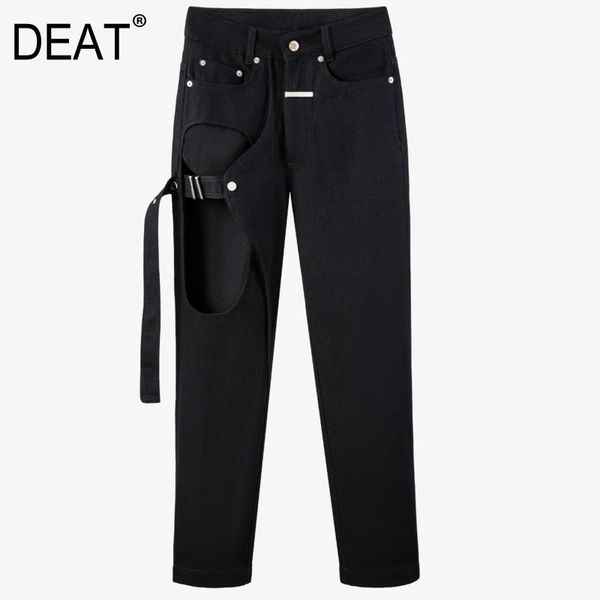 

deat] hollow out high waist full length black y2k clothes mall goth button pencil pants casual jeans 2021 spring gx295, Blue