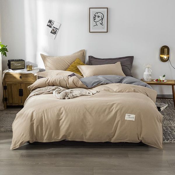 

pure color bedding sets cotton twin full  double duvet cover sets luxury fashion flat sheet pillow cases khaki bedclothes