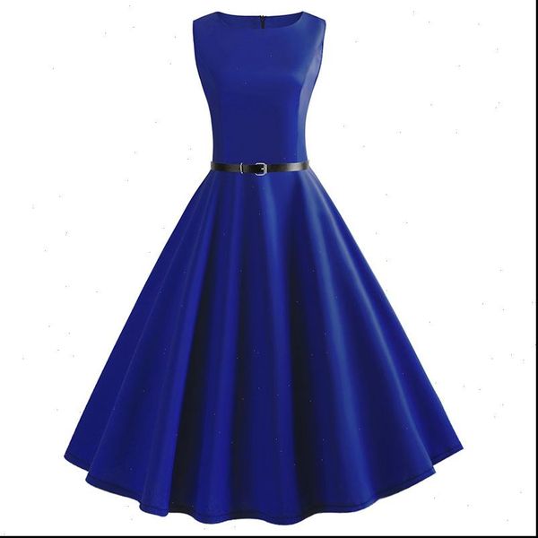 

blue vintage swing dress women summer dot summer casual midi dresses elegant party dress vestido tunic plus size robe femme, Black;gray