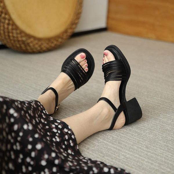 

sandals sapatos de plataforma feminina sandÃ¡lias couro vaca genuÃ­na para mulher 2021 verÃ£o dedo aberto femini, Black