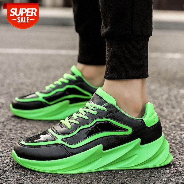 

summer men's shoes, thick-soled sports leather panel trendy running shoes #mu2a