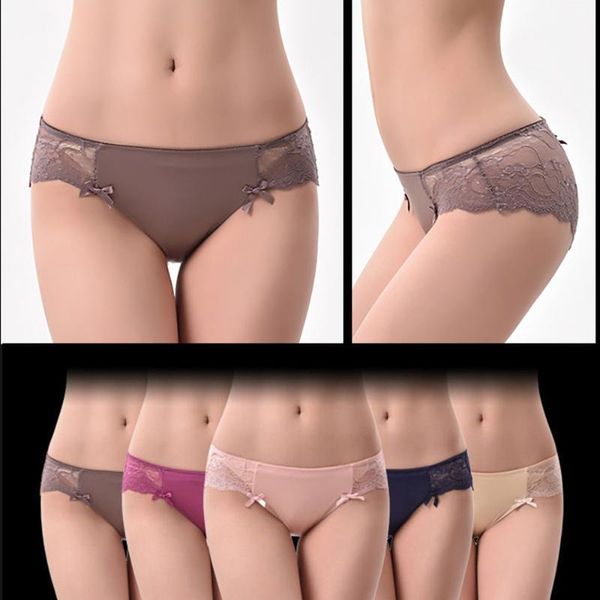 

women's panties underwear lace mid low waisted briefs cotton large size breathable lovely bow on both sides, Black;pink