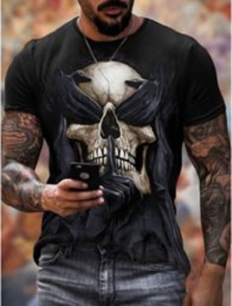 

masked skull printed men's 3d printed t shirt visual impact party punk gothic round neck american muscle short sleeve, White;black