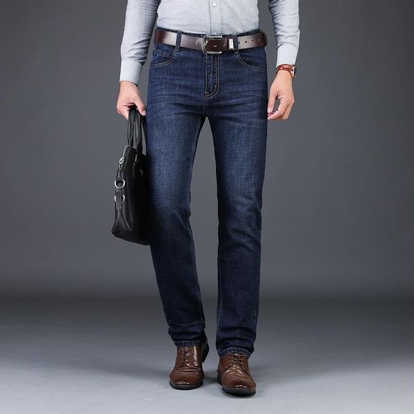 

men's jeans business men loose straight denim trousers micro tencel fabric leisure, Blue