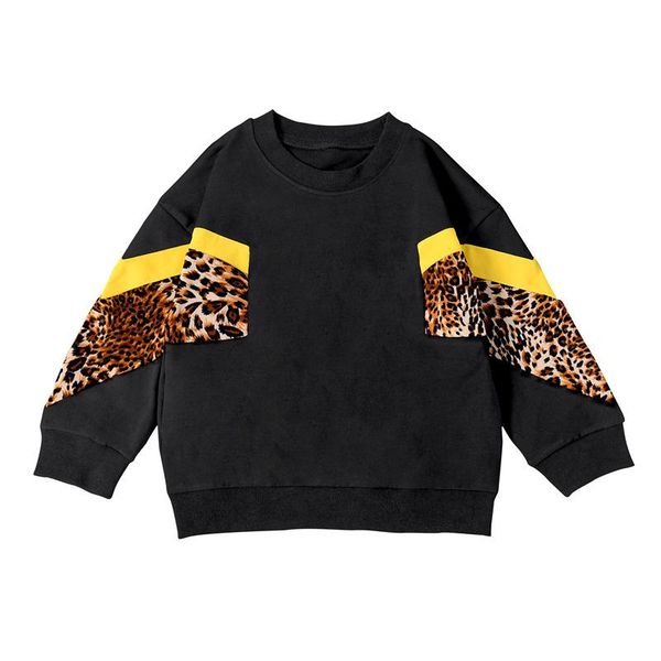 

hoodies & sweatshirts girls sweatshirt 2-6 years fall winter fashion leopard color splicing children's clothing for boy female roupas i, Black