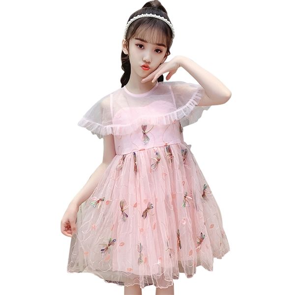 

dresses for girls mesh party kids embroidery child pricenss summer clothes 6 8 10 12 14 210527, Red;yellow