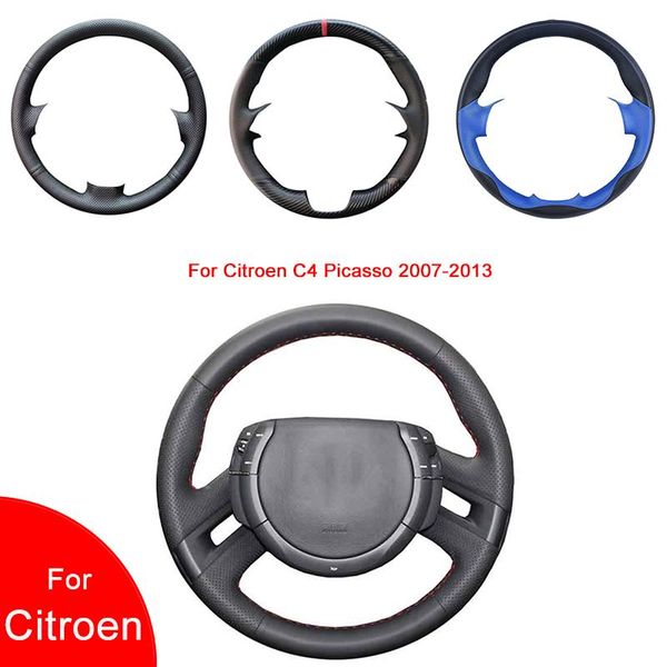 

steering wheel covers breathable punch hand-stitched black artificial leather car cover for c4 picasso 2007-2013