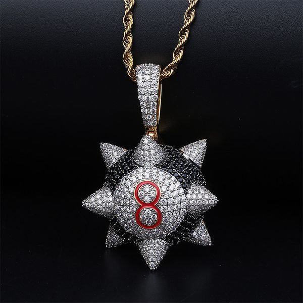 

rapper iced out trippieredd inspired spike 8-ball billiard pendant necklace hip hop jewelry mens gift, Silver