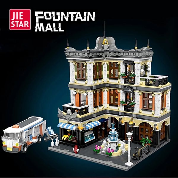 Fountain Shopping Plaza Blocos de Construção Jiesta 89113 Street View Série Layered Modular Tijolos Educativos Criativos Brinquedos de Natal Presentes de Aniversário para Crianças