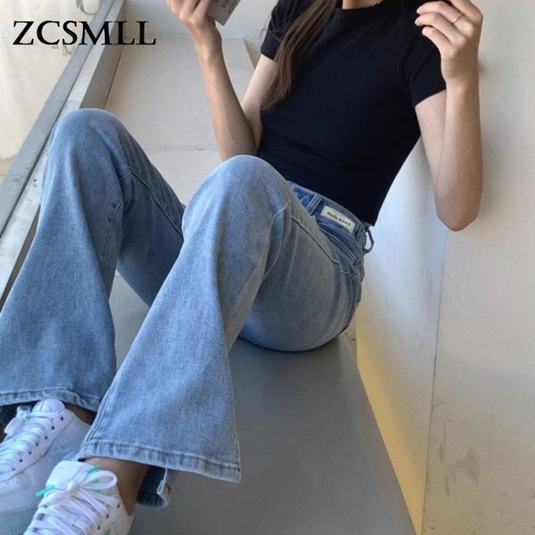 

women's jeans zcsmll straight-leg 2021 summer high-waist trousers all-match thinner and high hollow design split, Blue