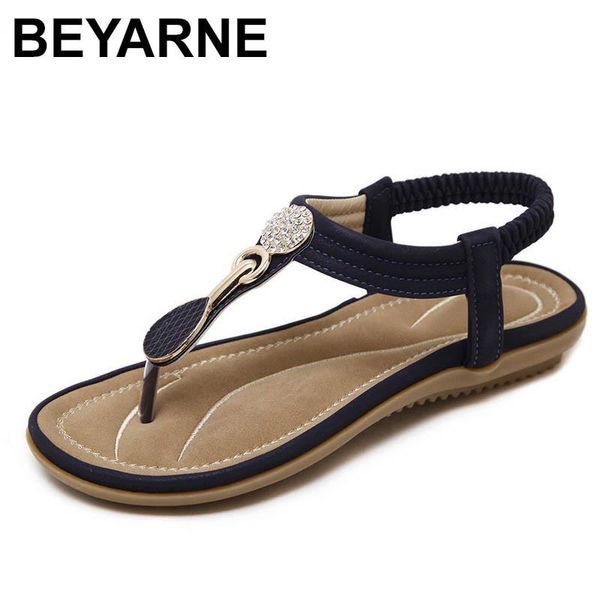 

beyarne new 2021 sandals women summer shoes rhinestone brand sandals flat heel beach women's, Black
