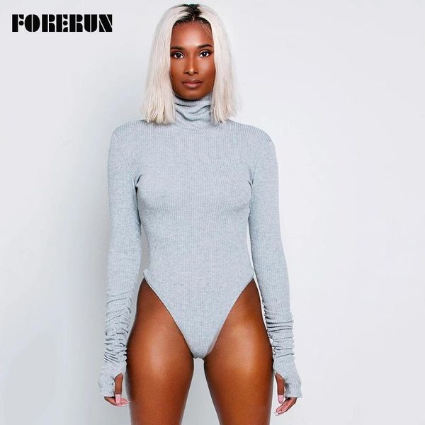 

women's jumpsuits & rompers forerun turtleneck bodysuit women ribbed long sleeve bodysuits with gloves cotton bodycon jumpsuit streetwe, Black;white