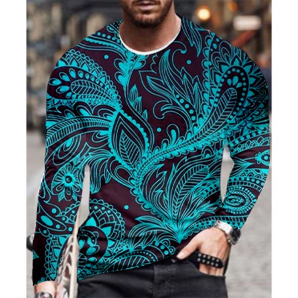 

blue stripe pattern men s 3d printing t-shirt visual impact party round neck long sleeve designer plus size printing daily top, White;black