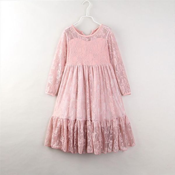 

kids spring long sleeve girl dresses for girls pink lace o neck baby party bow princess dress toddler teenage children, Red;yellow