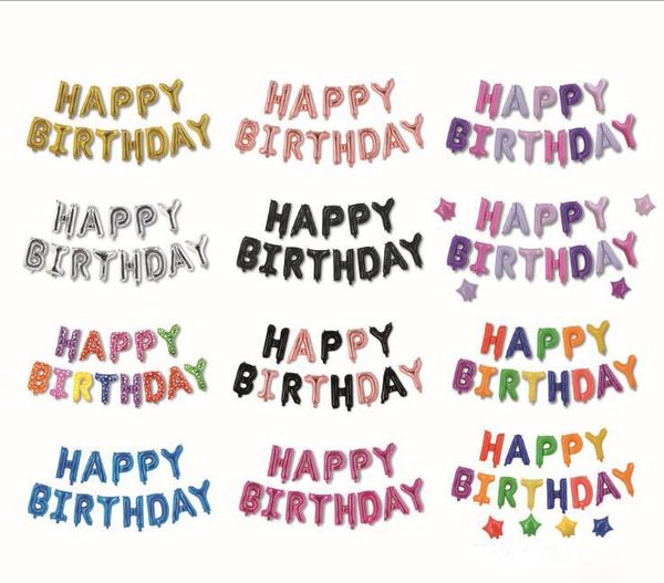 Neue 13-teilige schwarze, rote, mehrfarbige Buchstaben „Alles Gute zum Geburtstag“-Luftballons, Buchstaben-Luftballons, Geburtstagsballon-Set-Dekoration