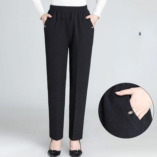 

women's pants & capris 2021 women autumn winter middle-aged casual trousers female thicke warm straight ladies high waist loose e481, Black;white