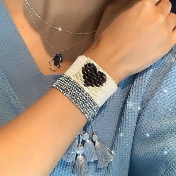 

charm bracelets go2boho ins fashion miyuki heart set women handmade woven pulseras femme crystal bracelet fall winter tassel jewelry, Golden;silver