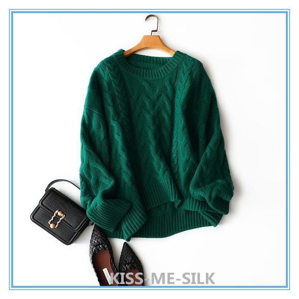 

kms cashmere round neck loose twisted pullover retro cashmere sweater solid color twist sweater, White;black