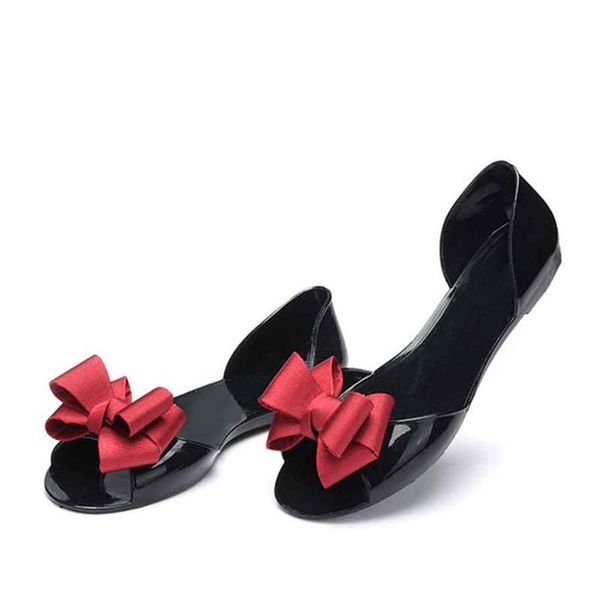 

sandals summer women flat slip on soft jelly shoes peep toe bowknot outdoor casual ladies slides female comfort beach 2021, Black