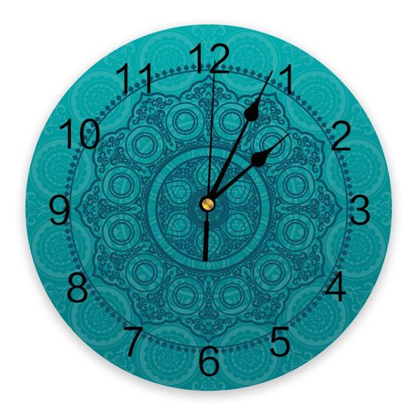 

oil painting mandala aqua texture wall clock home decor bedroom silent oclock watch wall digital clock modern design