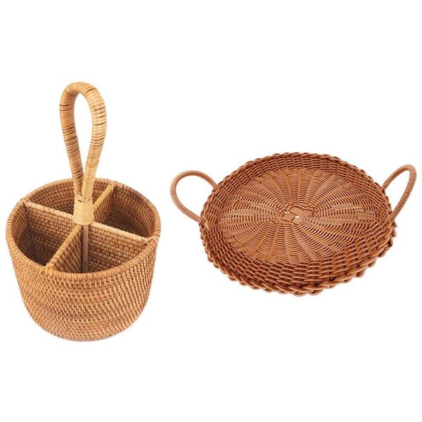 

storage baskets 1 pcs round four compartment fruit basket & tea set tray with double ear handles