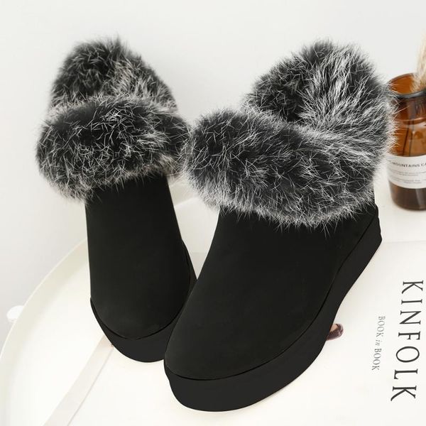 

boots kickway women fur 2021 fashion waterproof snow for winter shoes casual lightweight ankle botas mujer warm 44, Black