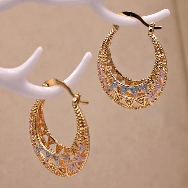 

new classic trendy hollow out gold earrings copper plated round eardrop for women girls fashion jewelry accessories wedding gift, Golden;silver