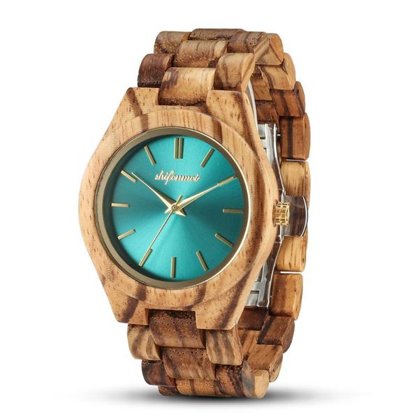

wristwatches drop 2021 selling wooden women's watch classic noble green face quartz, Slivery;brown