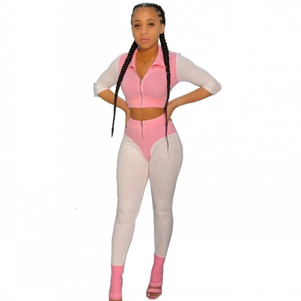 

autumn mode two female ensemble zipper bodycon harvest and thin waist pencil training pants shredded outfits colors 36a5, Gray