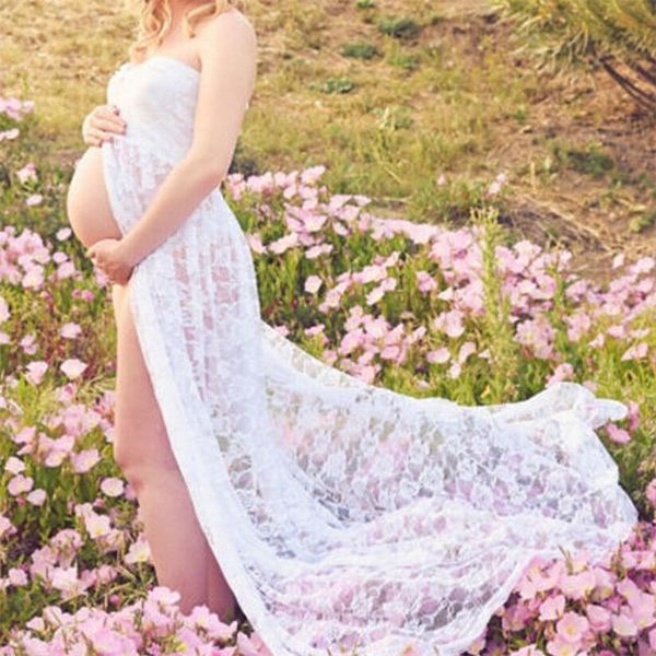 

maternity dresses po shoot maxi for pregnant women 2021 summer long off-shoulder dress pography lace, White
