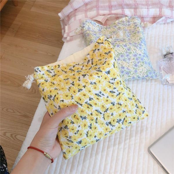 

storage bags floral cotton drawstring makeup bag portable mobile phone key lipstick travel organizer