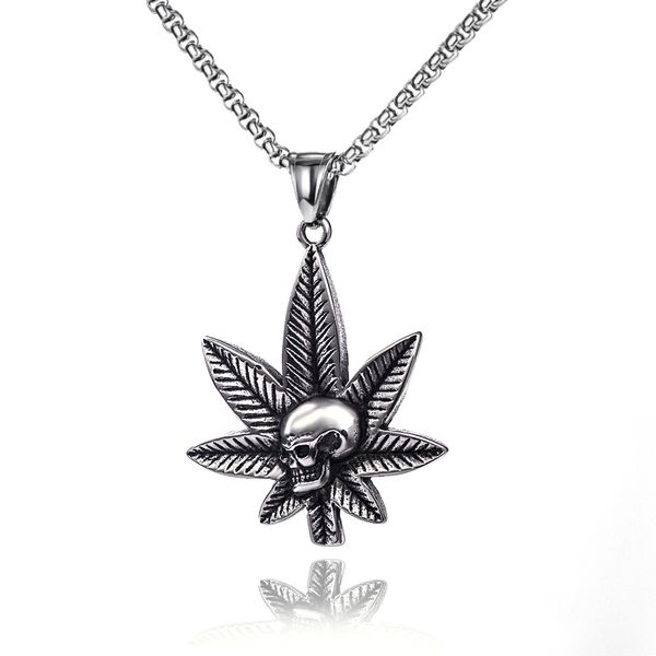 

10pcs maple leaves skull pendant necklace for men and women hip hop jewelry accessories t-223, Silver
