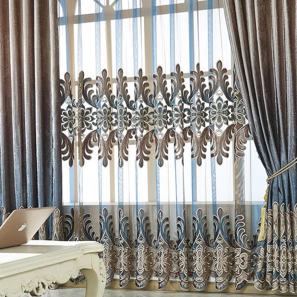 

villa luxury flannel for living room dining room bedroom curtains embroidered curtains modern european gradient custom