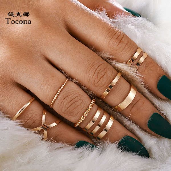 

tocona bohemian edgy cross moon geometric adjustable gold rings for women simple open joint ring set party jewelry 10287, Silver