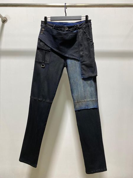 

men's jeans men wax patchwork skinny, Blue
