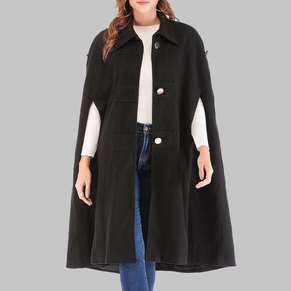 

women's wool & blends classic coat women casual slim sleeveless cape coats female elegant office work lady solid color outwear autumn s, Black