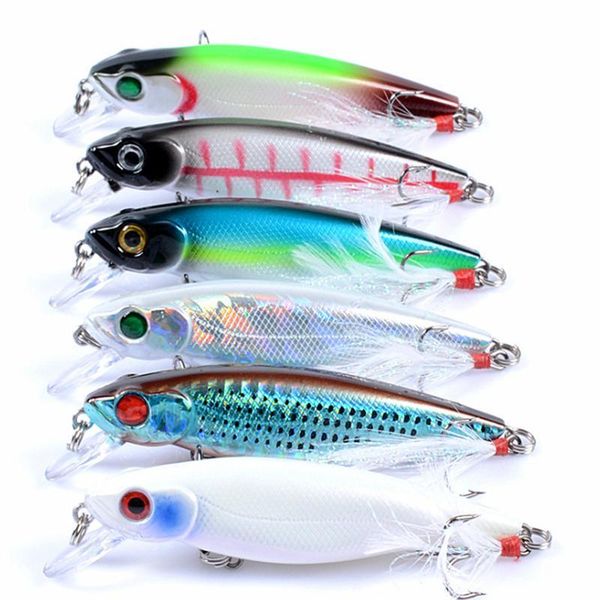 

1pcs floating minnow fishing lure 8.6cm/9.1g hard plastic artificial bait with feather pesca jig wobblers crankbait c jlljjj