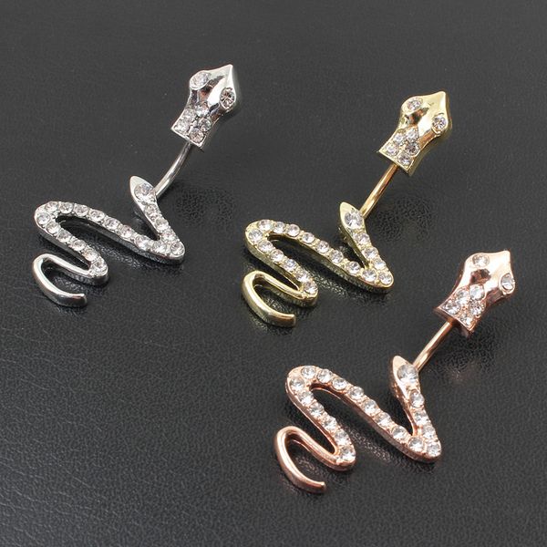 

snake belly button rings surgical stainless steel animal crystal navel ring body piercing jewelry, Silver