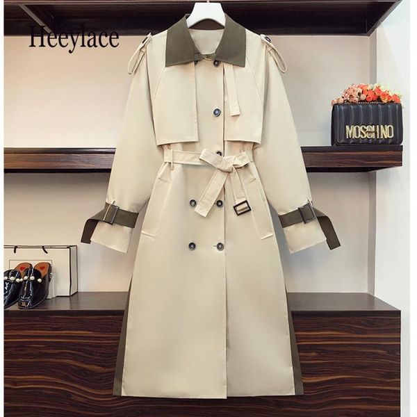 

women's trench coats plus size autumn winter long coat women double breasted slim female outwear fashion windbreaker 4xl, Tan;black