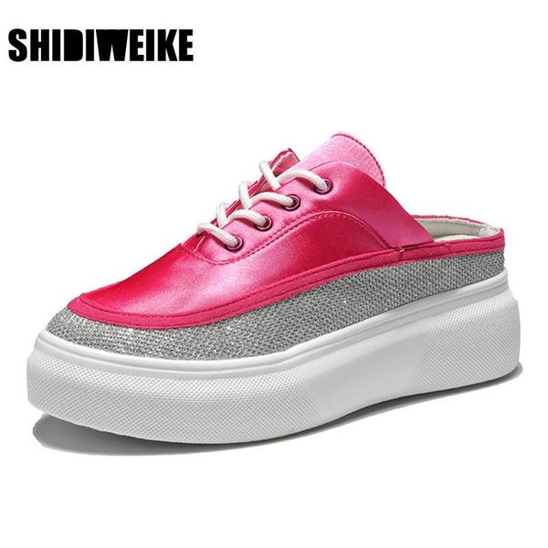 

slippers baotou half female 2021 autumn wear crystal korean mesh breathable non-slip white shoes zapatos para mujer vc1118, Black