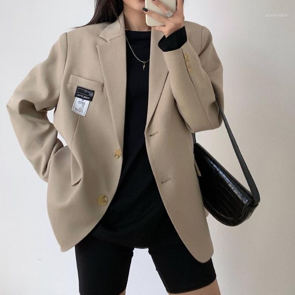 

women's suits & blazers 2021 office ladies loose blazer suit single breasted female oversized jacket women korean full sleeve outwear, White;black