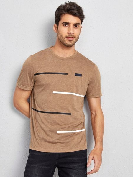 

men striped patched detail tee n11d#, White;black