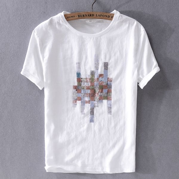 

2021 new vero linho ocasional curto-de mangas compridas t-shirt tendncia bordado camisa branca de t dos homens marca encabea mfi7, White
