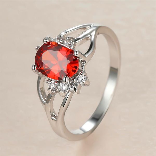 

wedding rings trendy female red crystal stone ring classic silver color thin for women dainty bride oval zircon engagement, Slivery;golden