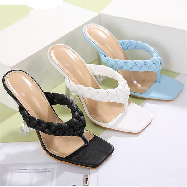 

slippers 2021 fashion transparent high heels modern women summer outside thin pinch sandals 11.5cm solid, Black